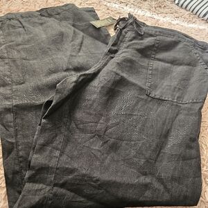 Womens Black Linen Drawstring Pants